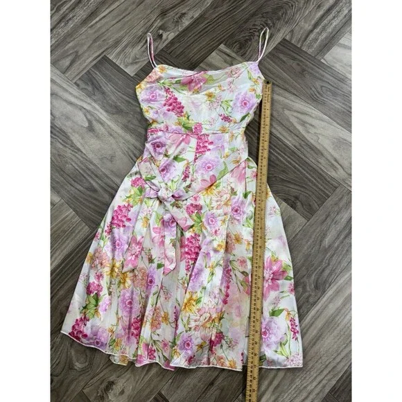 City Studio Juniors' Women's Ivory Floral Cowl Neck Self-Tie Dress Size 11/12 - Picture 7 of 14